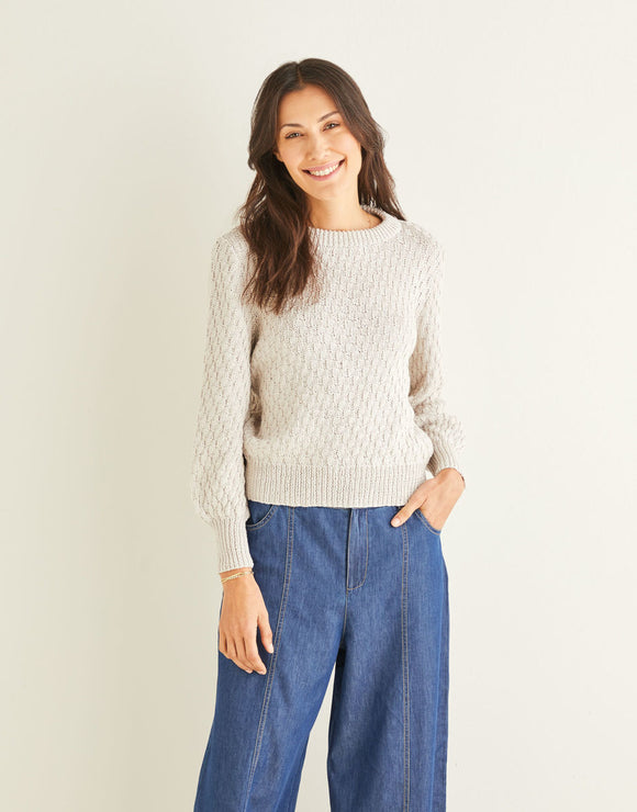 10251 Ladies Cotton Double Knit Diagonal Wave Stitch Sweater