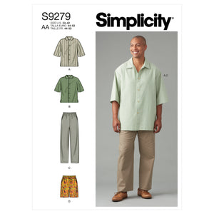 9279 Men's Shirt In Two Lengths, Trousers and Shorts